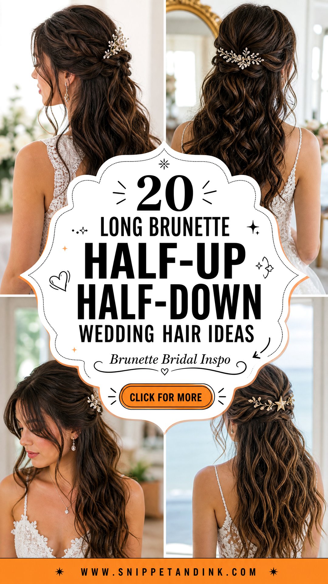 20 Long Brunette Half-Up Half-Down Wedding Hair Ideas to Save - 20 Long Brunette Half-Up Half-Down Wedding Hair Ideas to Save