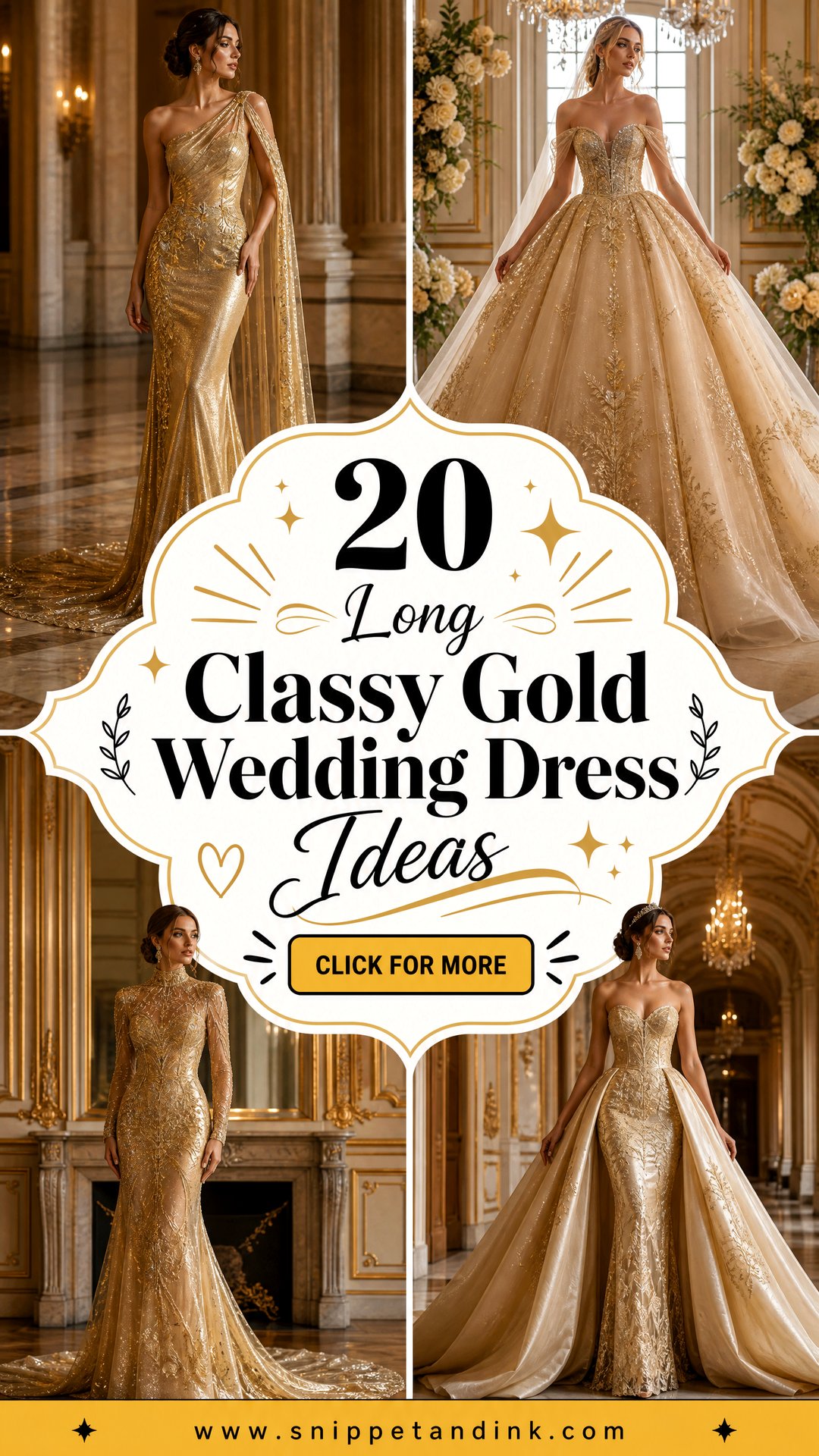 20 Long Classy Gold Wedding Dress Ideas for Glamorous Brides - 20 Long Classy Gold Wedding Dress Ideas for Glamorous Brides