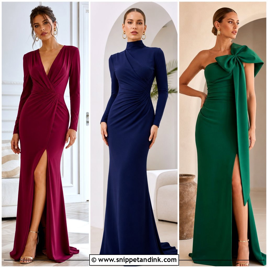 20 Long Crepe Gown Styles for Modern, Elegant Wedding Guests