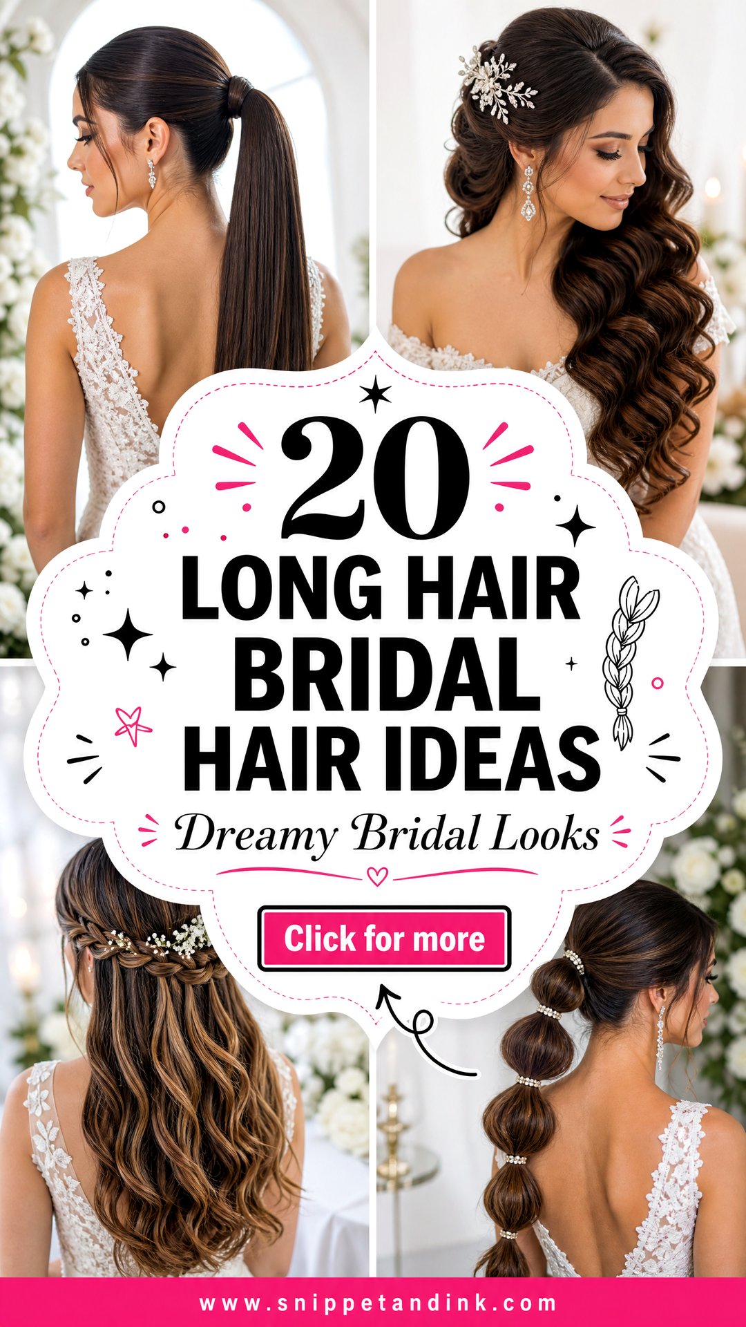 20 Long Hair Bridal Hair Ideas for a Dreamy Wedding Look - 20 Long Hair Bridal Hair Ideas for a Dreamy Wedding Look