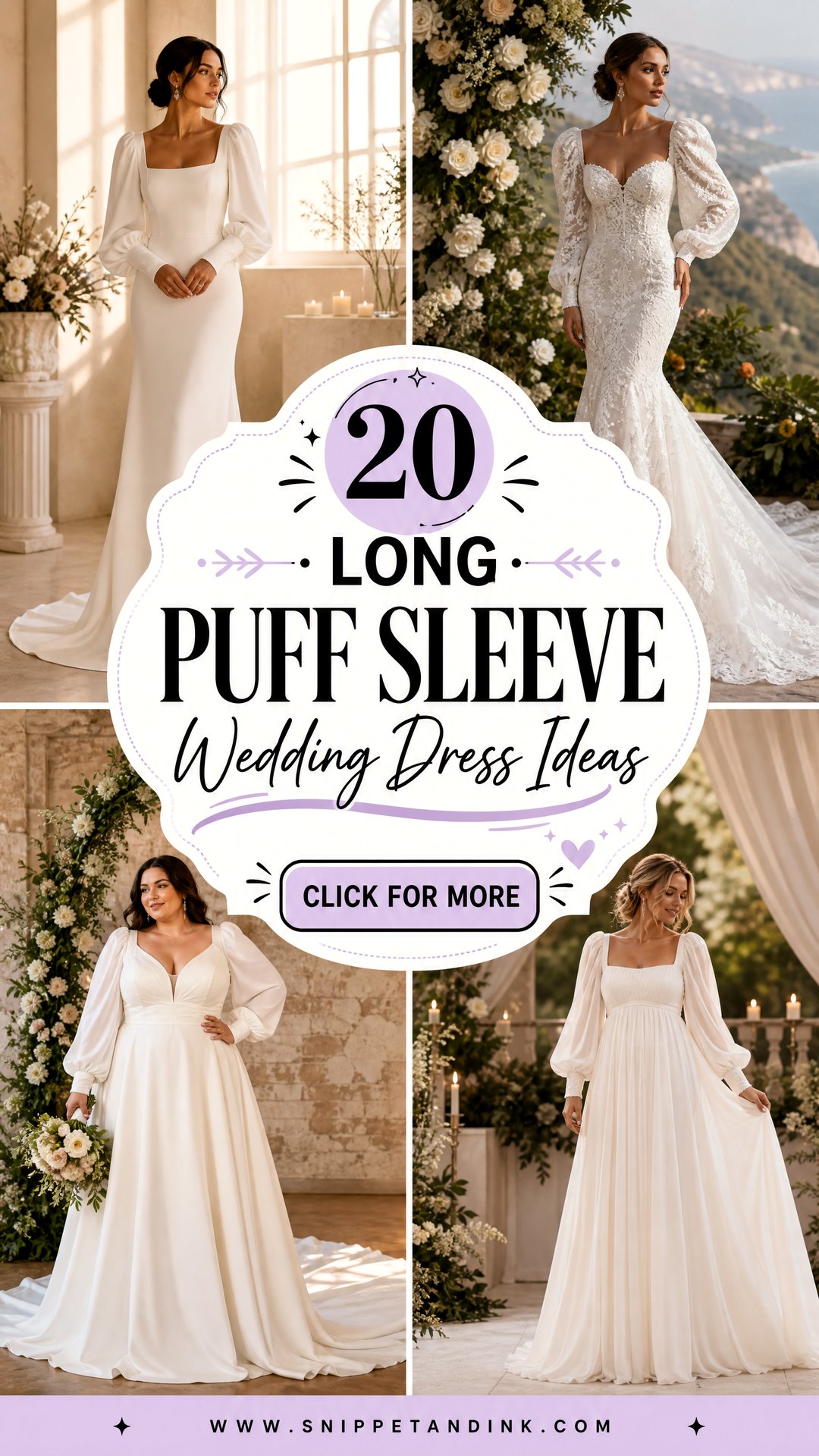 20 Long Puff Sleeve Wedding Dress Ideas for a Romantic Modern Bride - 20 Long Puff Sleeve Wedding Dress Ideas for a Romantic Modern Bride