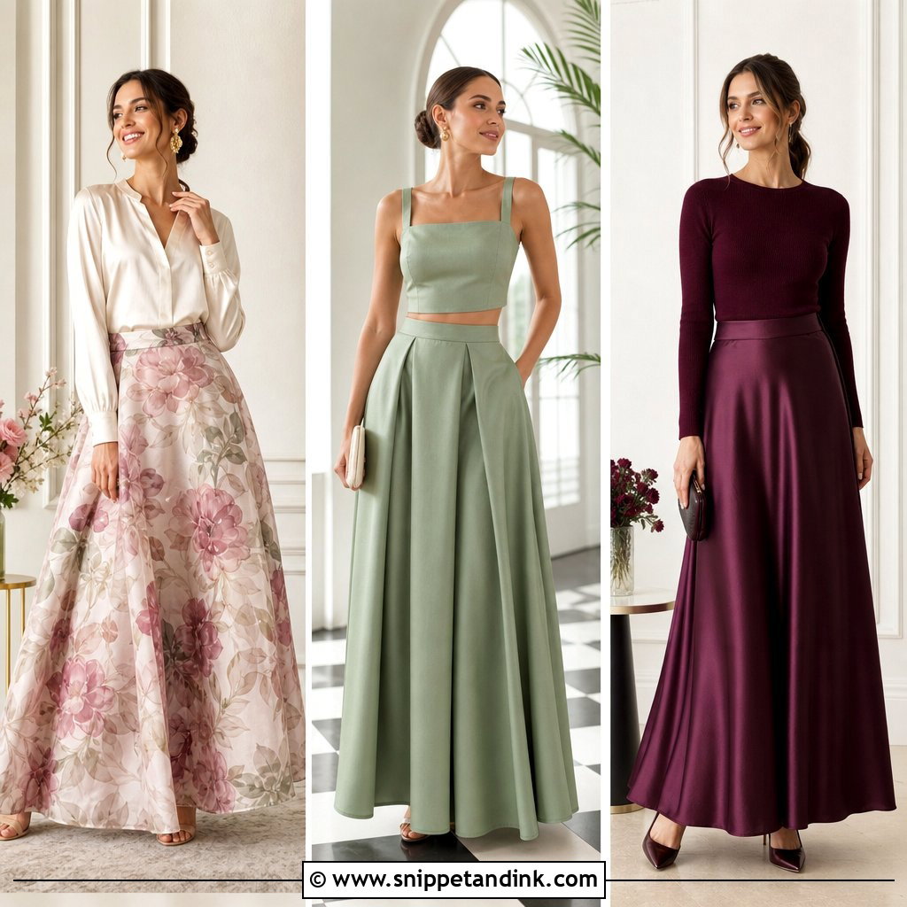 20 Long Skirt Outfits for Wedding Guests Who Love Elegance