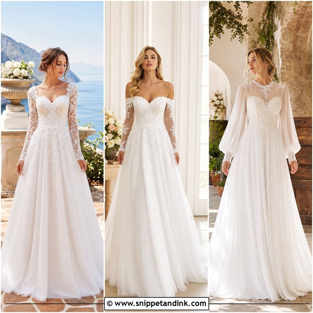 20 Long Sleeve A Line Wedding Dress Ideas for Timeless Brides