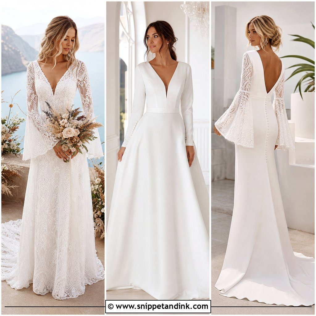 20 Long Sleeve V Neck Wedding Dress Ideas for Elegant Brides