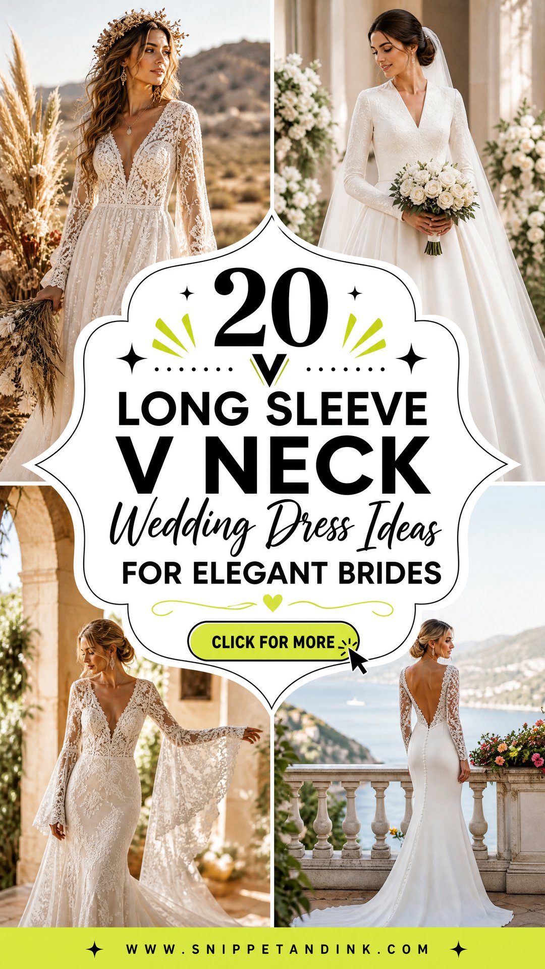 20 Long Sleeve V Neck Wedding Dress Ideas for Elegant Brides - 20 Long Sleeve V Neck Wedding Dress Ideas for Elegant Brides