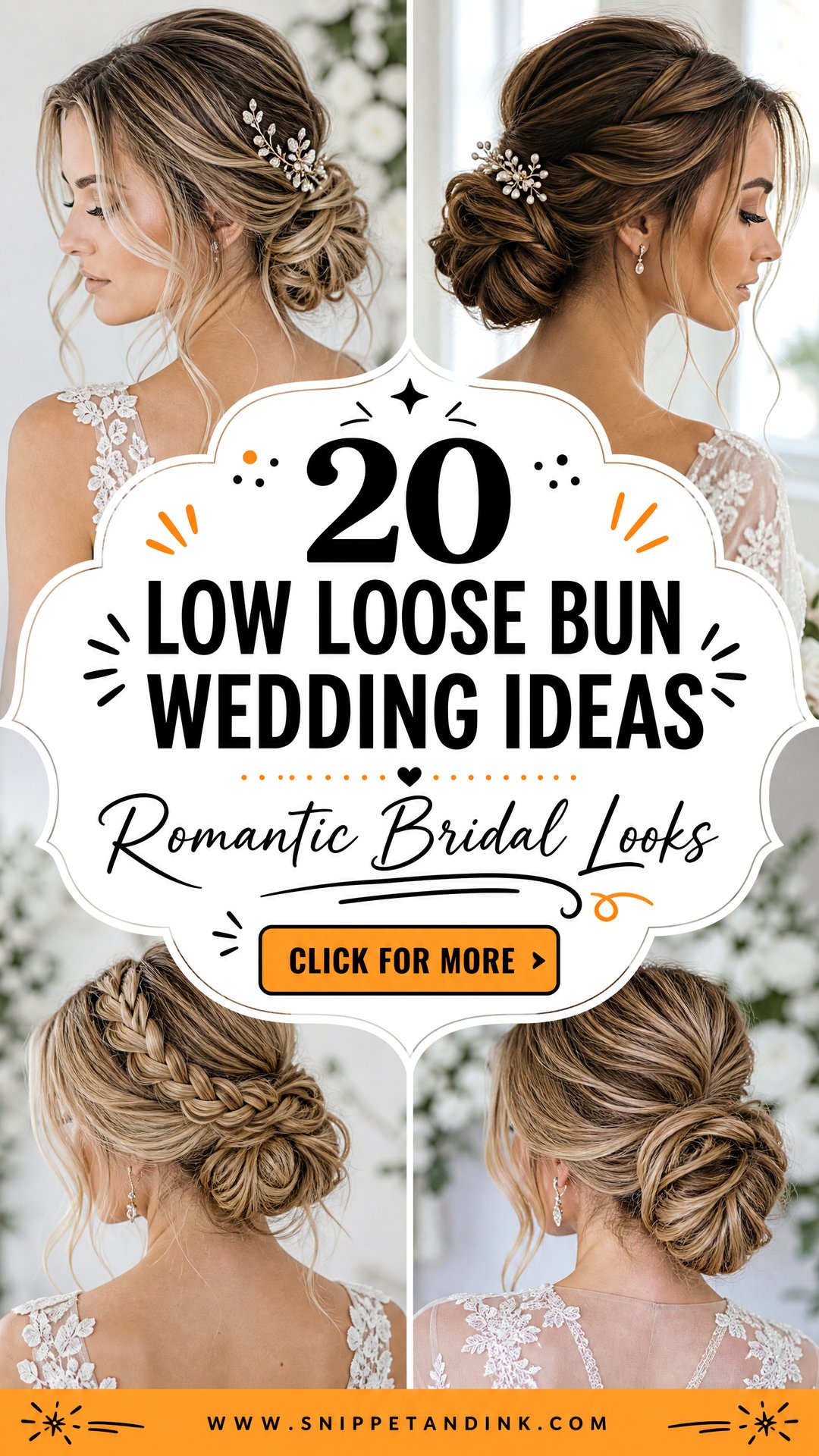 20 Low Loose Bun Wedding Ideas for Romantic Bridal Looks - 20 Low Loose Bun Wedding Ideas for Romantic Bridal Looks