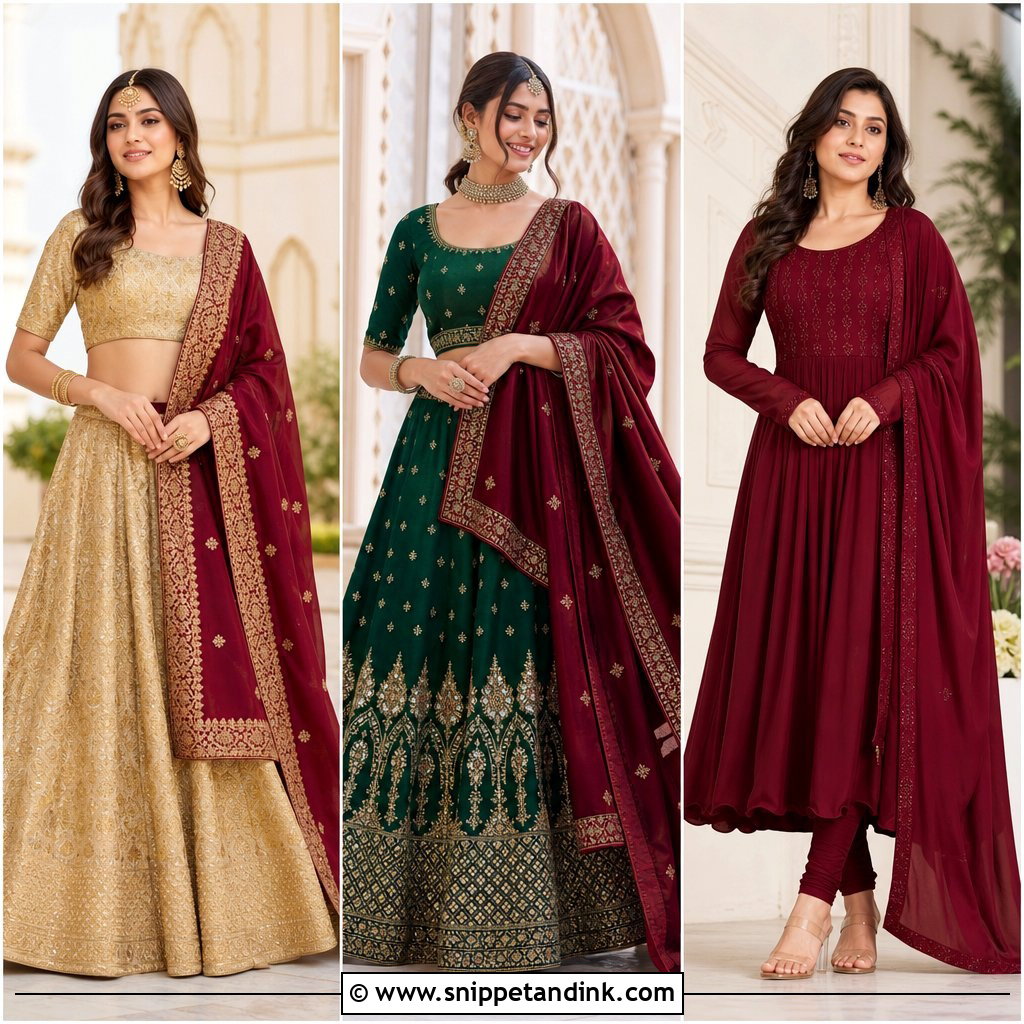 20 Maroon Dupatta Combination Ideas for Rich, Festive Style