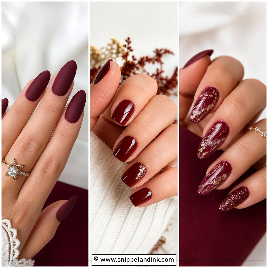 20 Maroon Wedding Nails for Bride With Rich Romantic Style