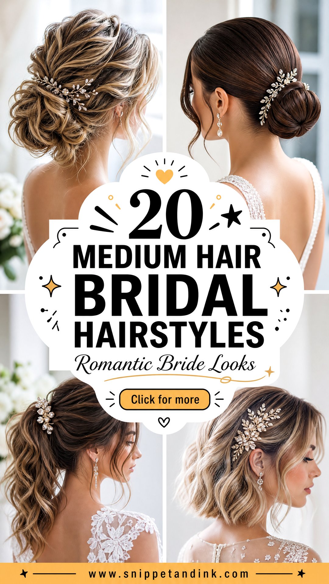 20 Medium Hair Bridal Hairstyles for Romantic Brides - 20 Medium Hair Bridal Hairstyles for Romantic Brides