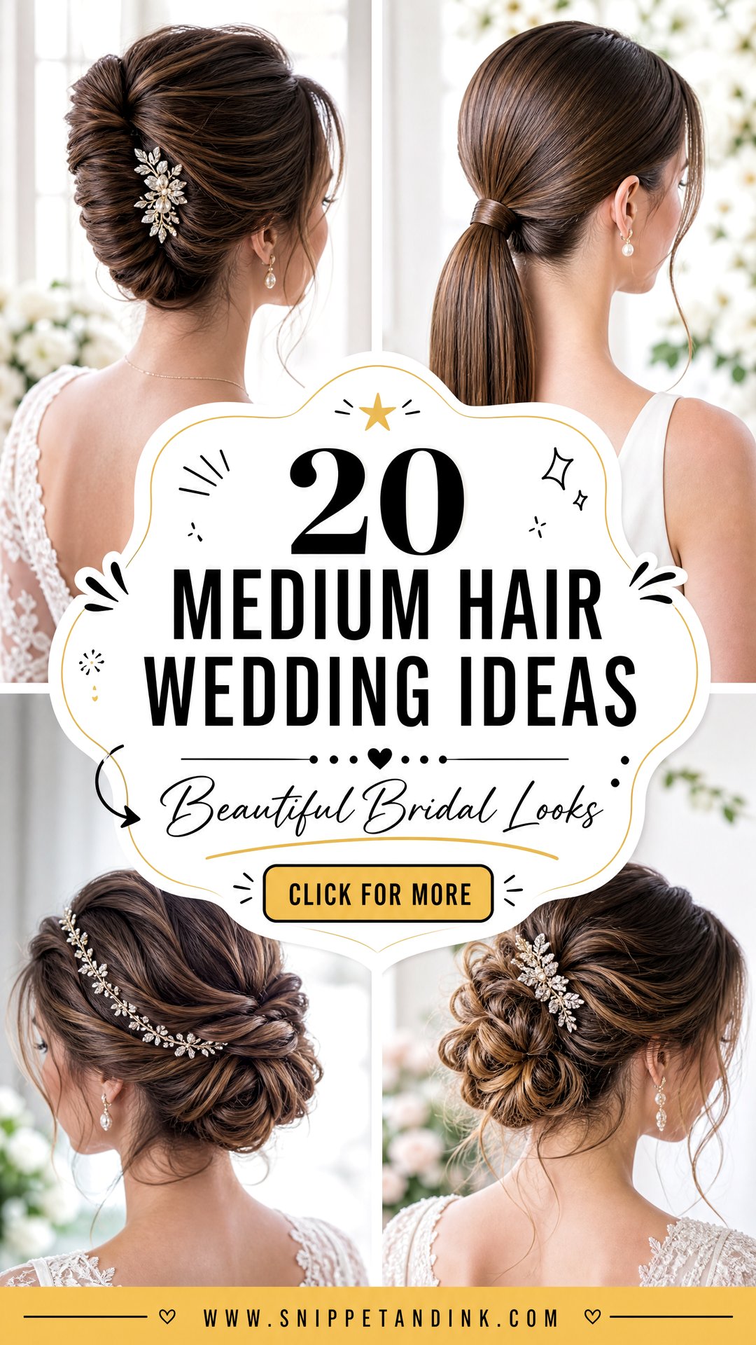 20 Medium Hair Wedding Ideas for Beautiful Bridal Looks - 20 Medium Hair Wedding Ideas for Beautiful Bridal Looks