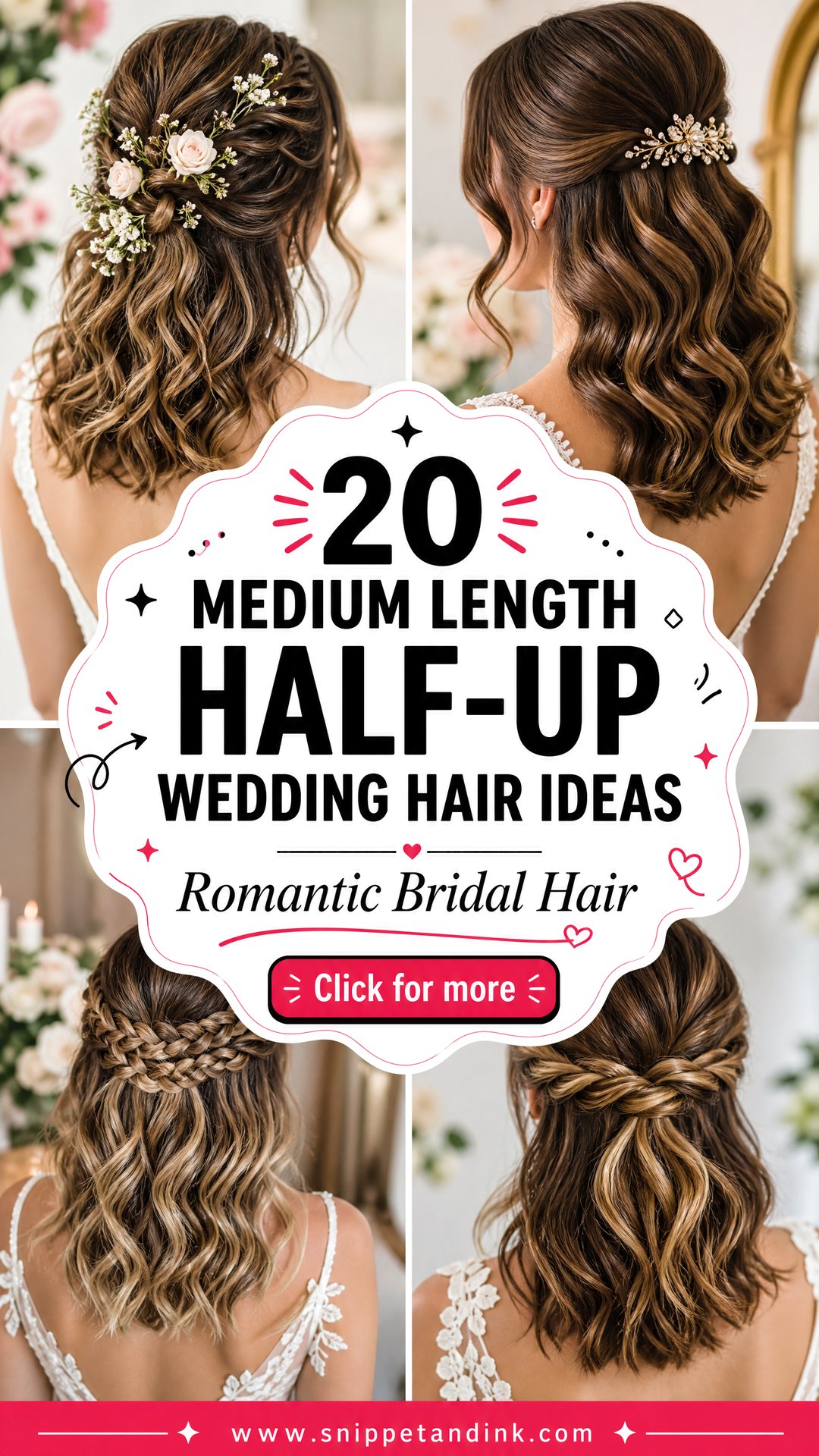 20 Medium Length Half-Up Wedding Hair Ideas for Brides - 20 Medium Length Half-Up Wedding Hair Ideas for Brides
