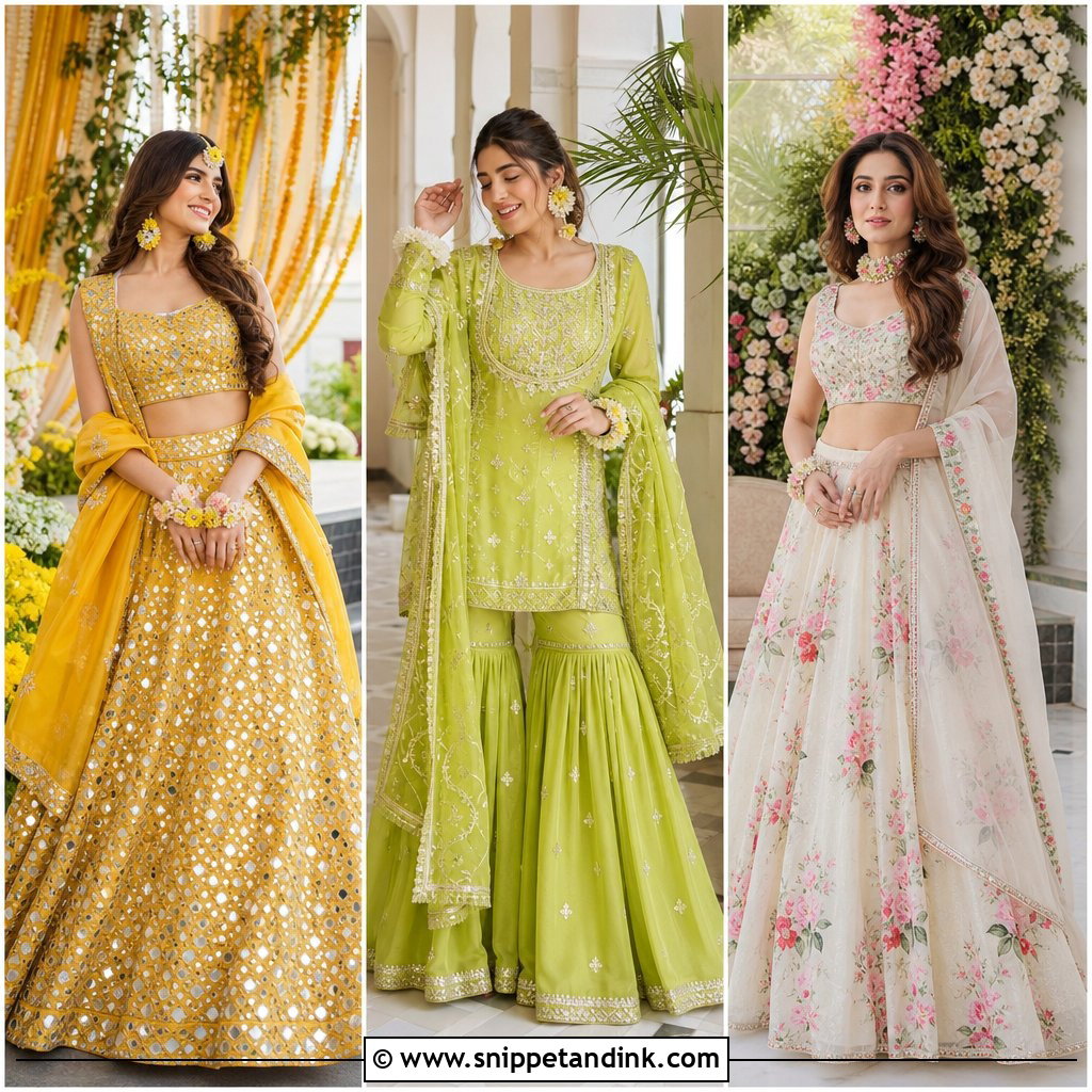 20 Mehandi Outfits for Bride to Glow in Festive Style