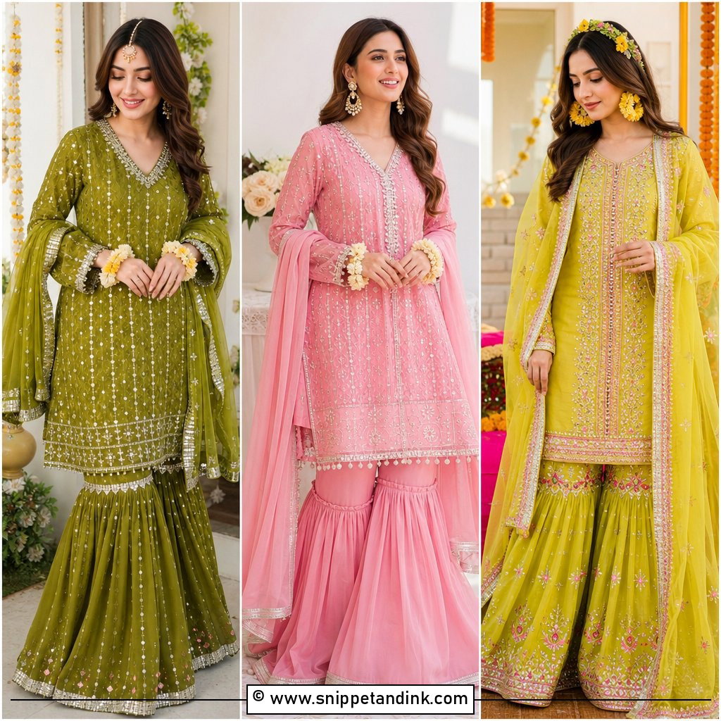 20 Mehndi Gharara Ideas for Festive Brides Who Love Glam