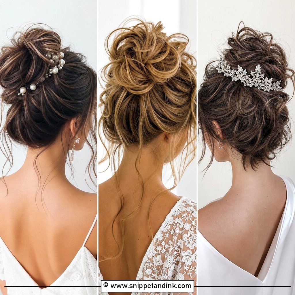 20 Messi Bun Hairstyles for Wedding Glam That Feels Romantic