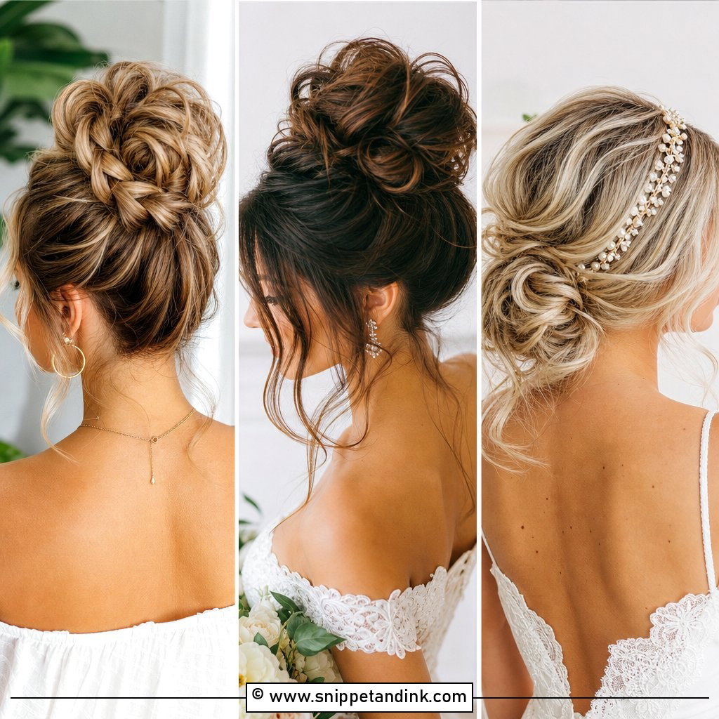 20 Messy Bun Bridal Hair Ideas for Romantic Wedding Style