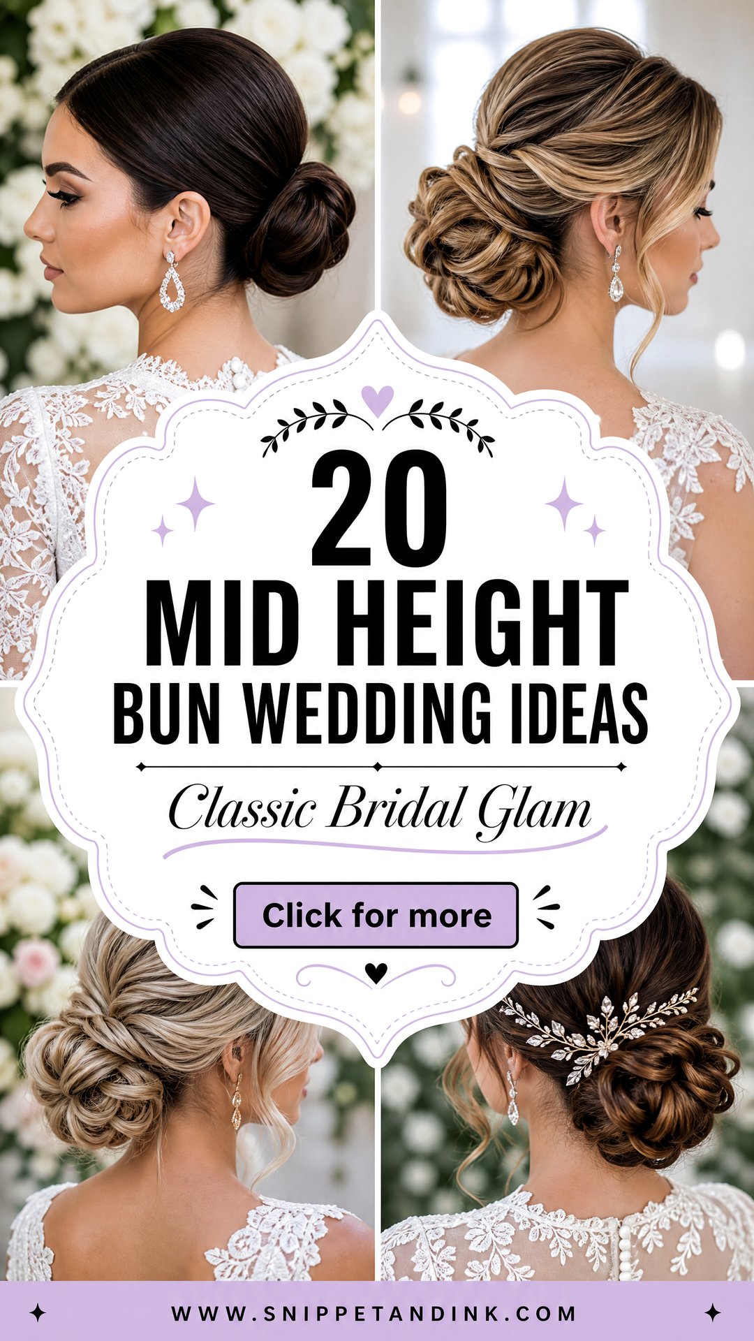 20 Mid Height Bun Wedding Ideas for Classic Bridal Glam - 20 Mid Height Bun Wedding Ideas for Classic Bridal Glam