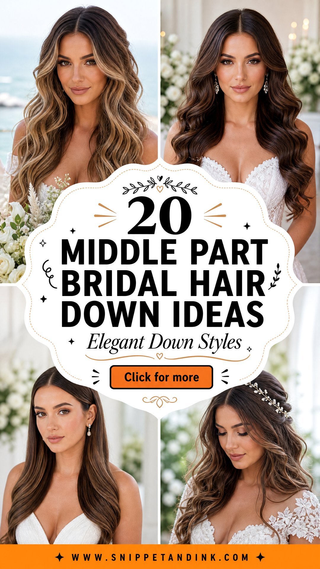 20 Middle Part Bridal Hair Down Ideas for Elegant Brides - 20 Middle Part Bridal Hair Down Ideas for Elegant Brides