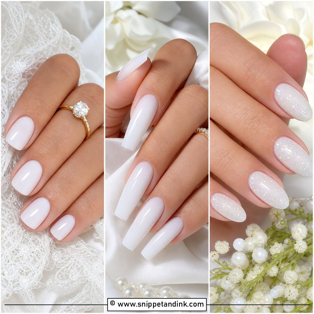 20 Milky White Bridal Nails for a Chic Wedding Look