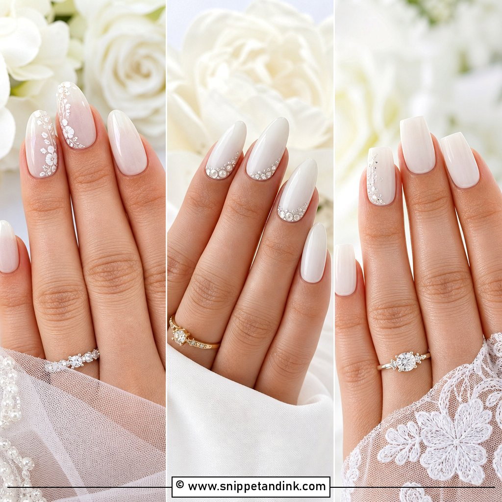 20 Milky White Wedding Nails for a Soft Bridal Glow