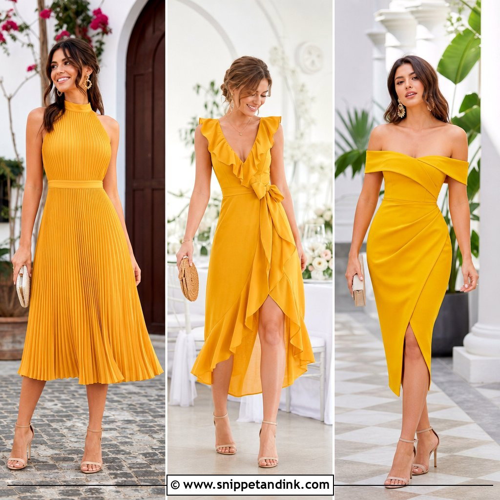 20 Mustard Yellow Dress Outfit Wedding Ideas: Chic Guest Looks