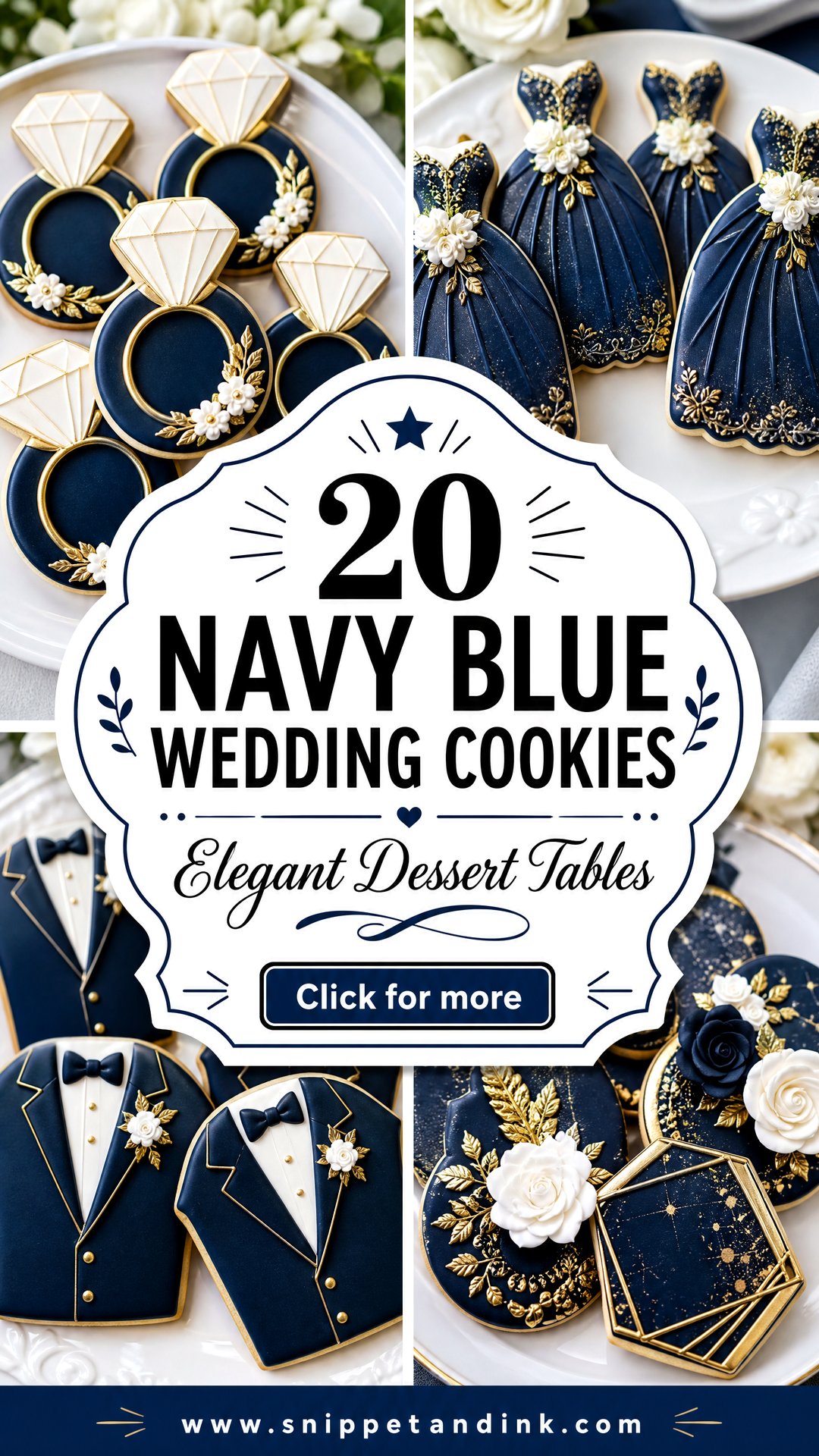 20 Navy Blue Wedding Cookies for Elegant Dessert Tables - 20 Navy Blue Wedding Cookies for Elegant Dessert Tables