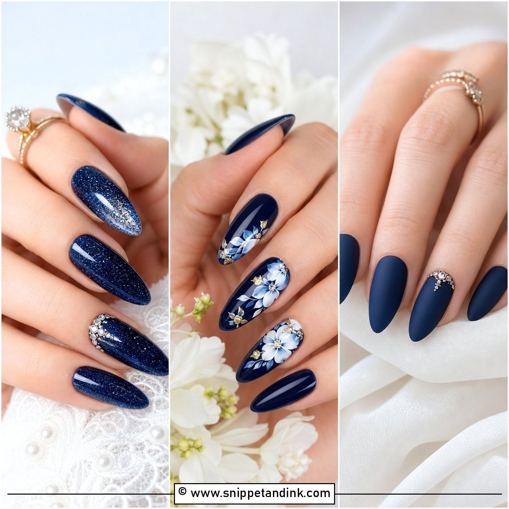 20 Navy Blue Wedding Nails for Elegant Bridal Style Inspo