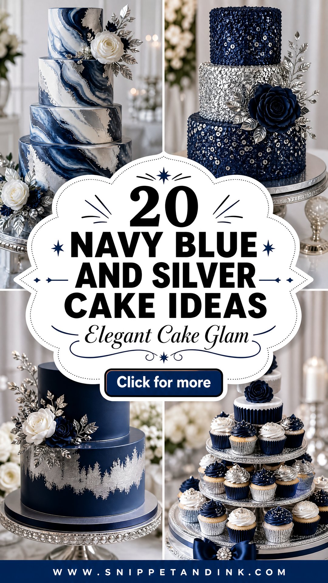 20 Navy Blue and Silver Cake Ideas for Wedding Elegance - 20 Navy Blue and Silver Cake Ideas for Wedding Elegance