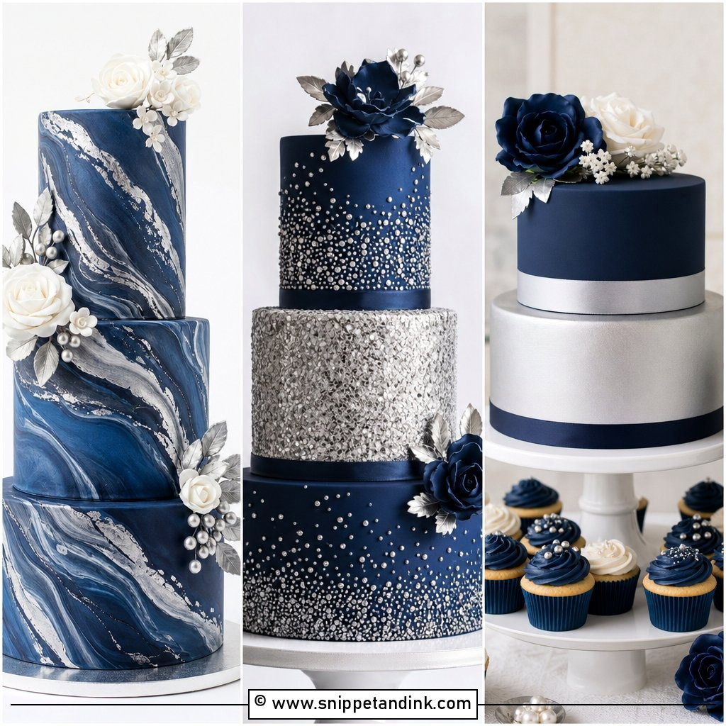 20 Navy Blue and Silver Cake Ideas for Wedding Elegance