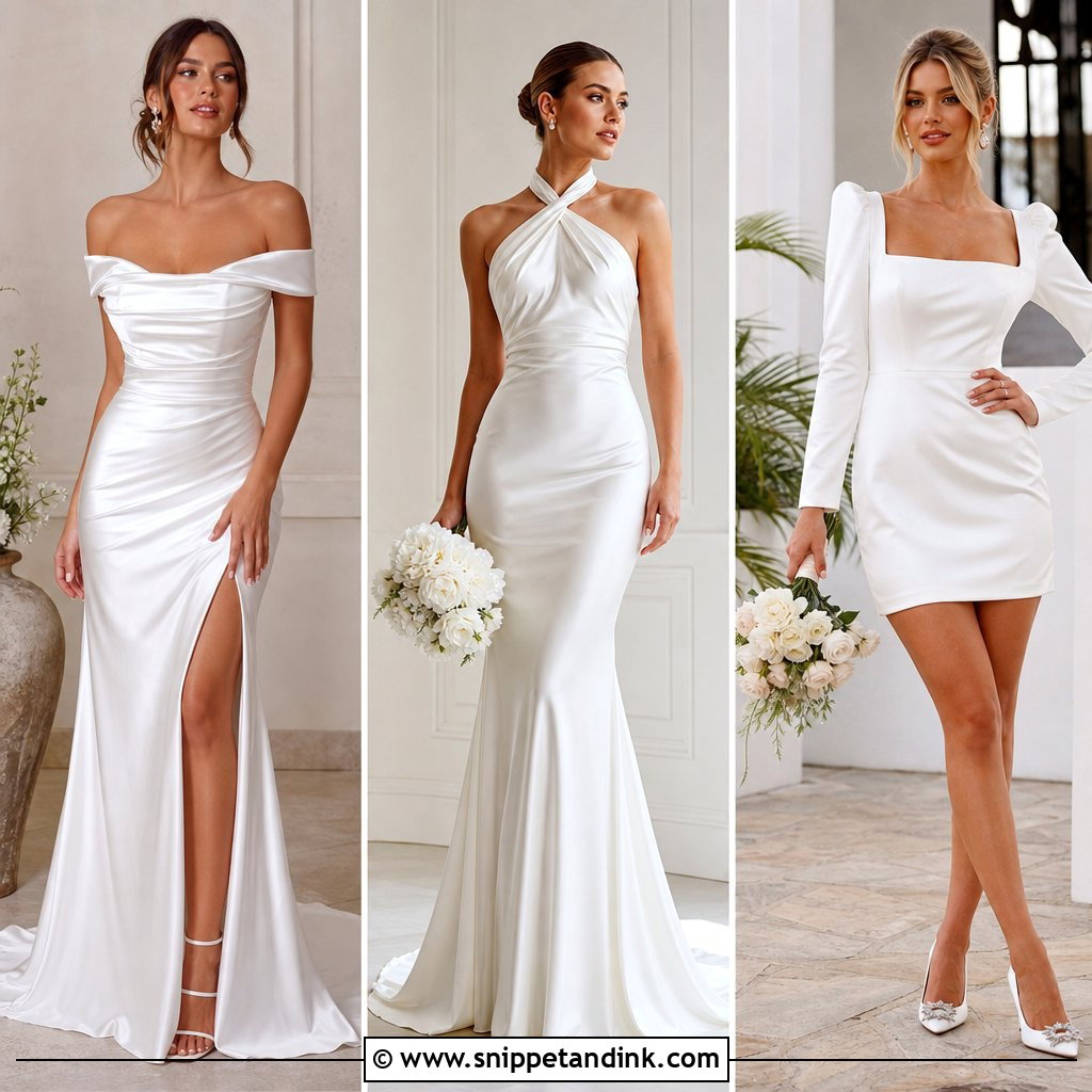 20 No Lace Wedding Dresses for a Sleek, Modern Bridal Look