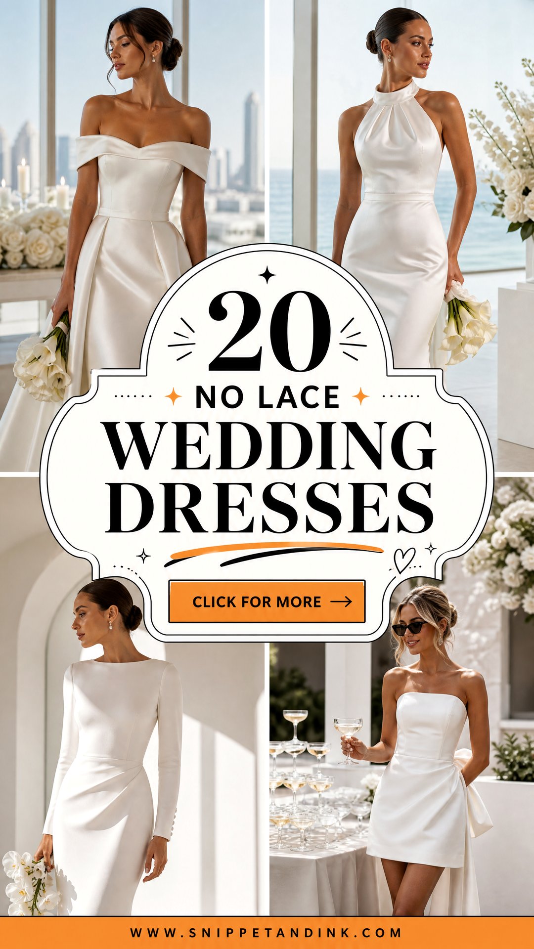 20 No Lace Wedding Dresses for a Sleek Modern Bridal Look - 20 No Lace Wedding Dresses for a Sleek, Modern Bridal Look