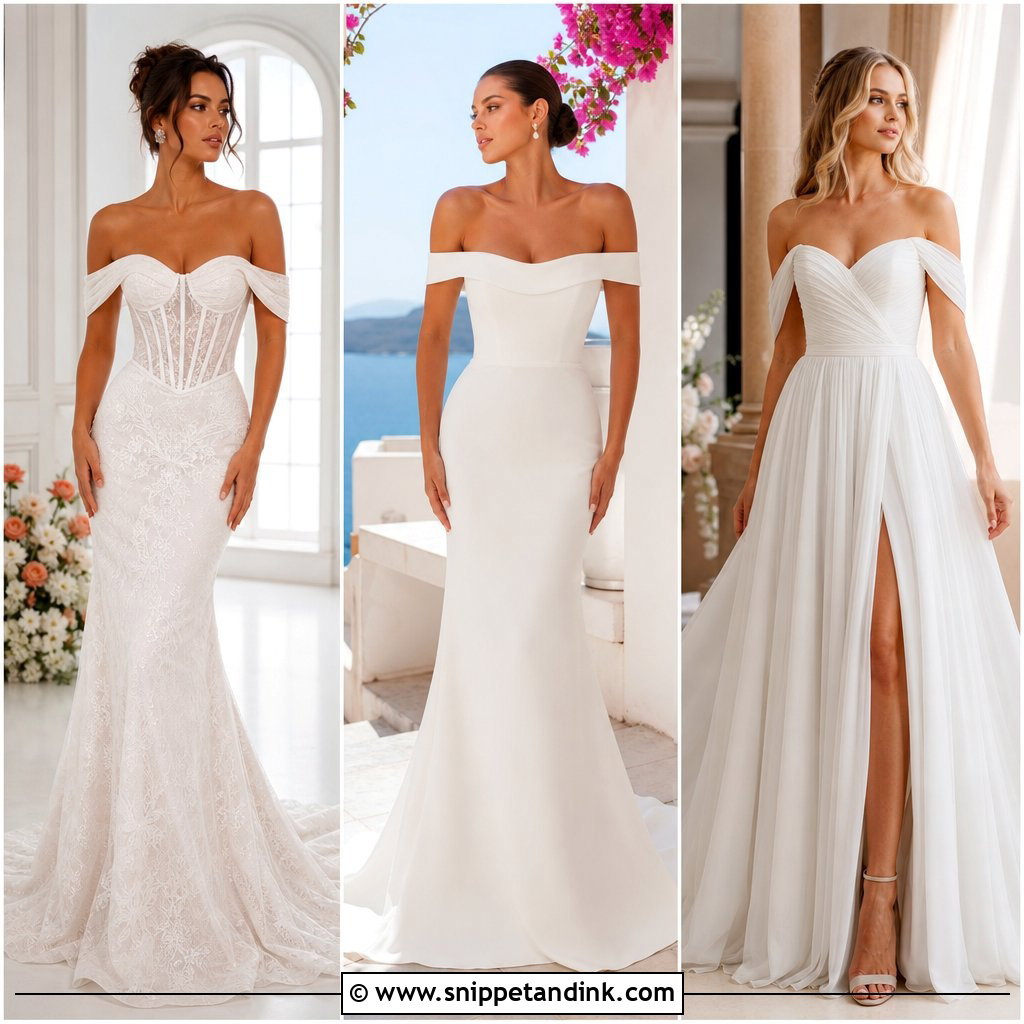 20 Off Shoulder Bridal Dress Ideas for Stylish Modern Brides