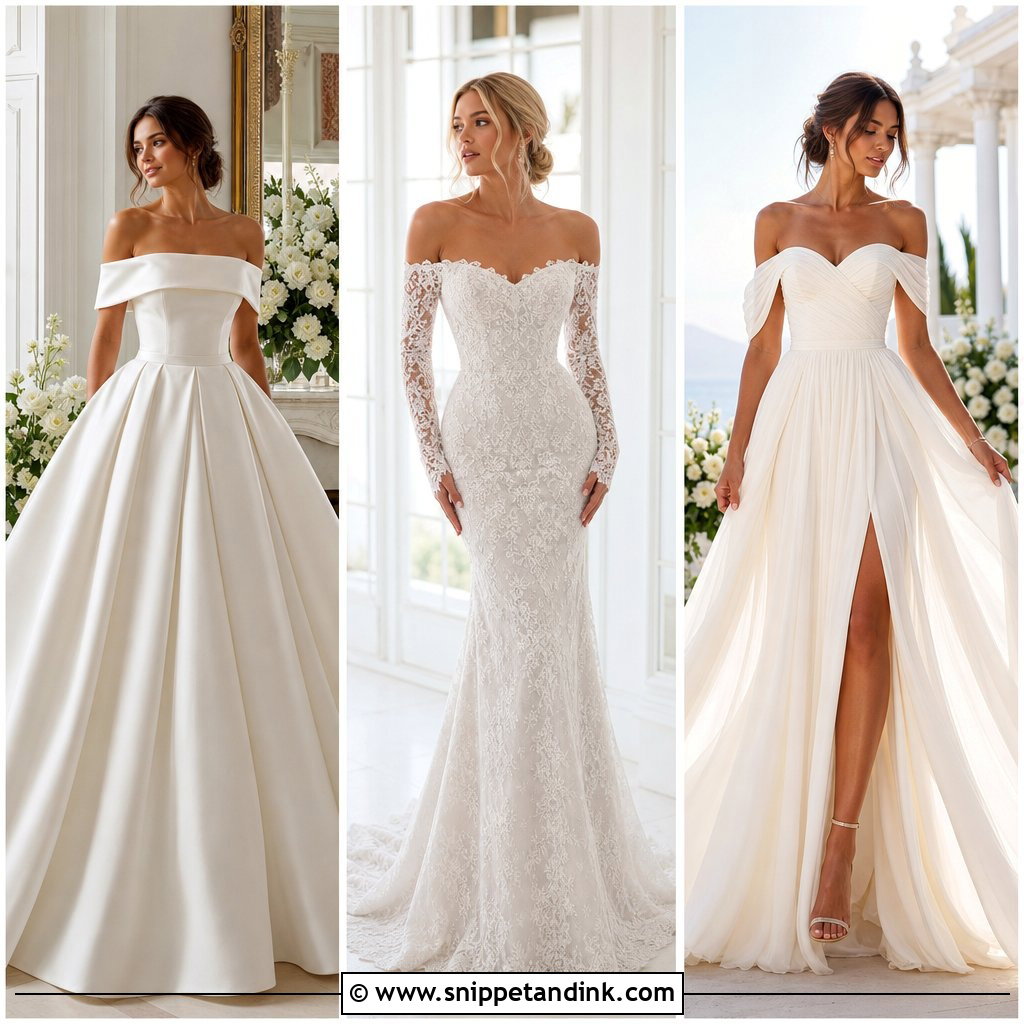 20 Off Shoulder Bridal Gown Ideas for Stylish Modern Brides