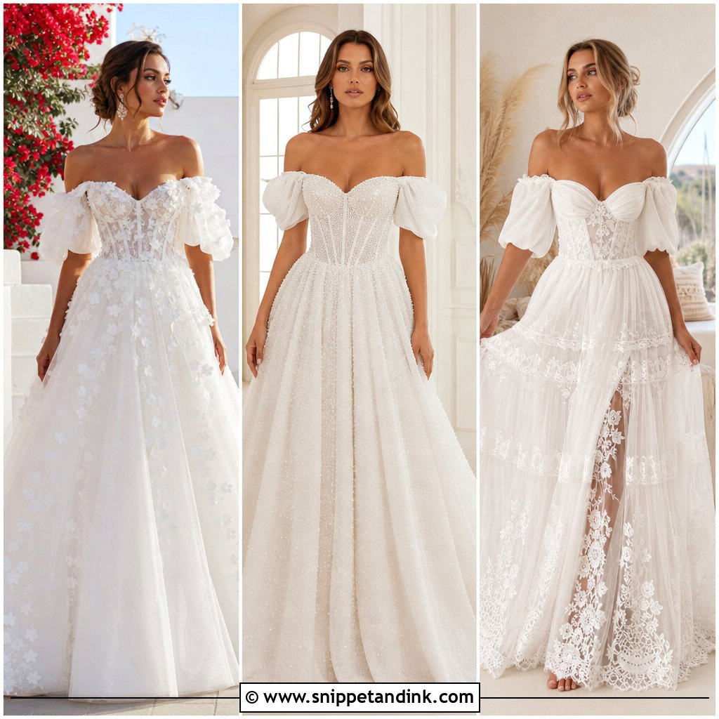 20 Off Shoulder Puff Sleeve Wedding Dress Ideas That Wow