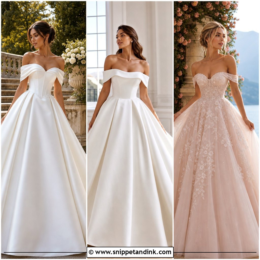 20 Off the Shoulder Ball Gown Wedding Dress Ideas to Feel Regal