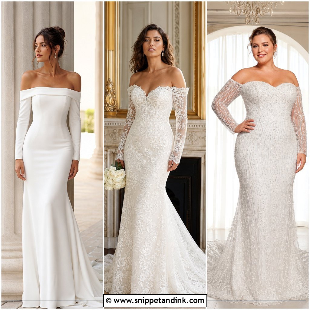 20 Off the Shoulder Long Sleeve Wedding Ideas for Winter Romance