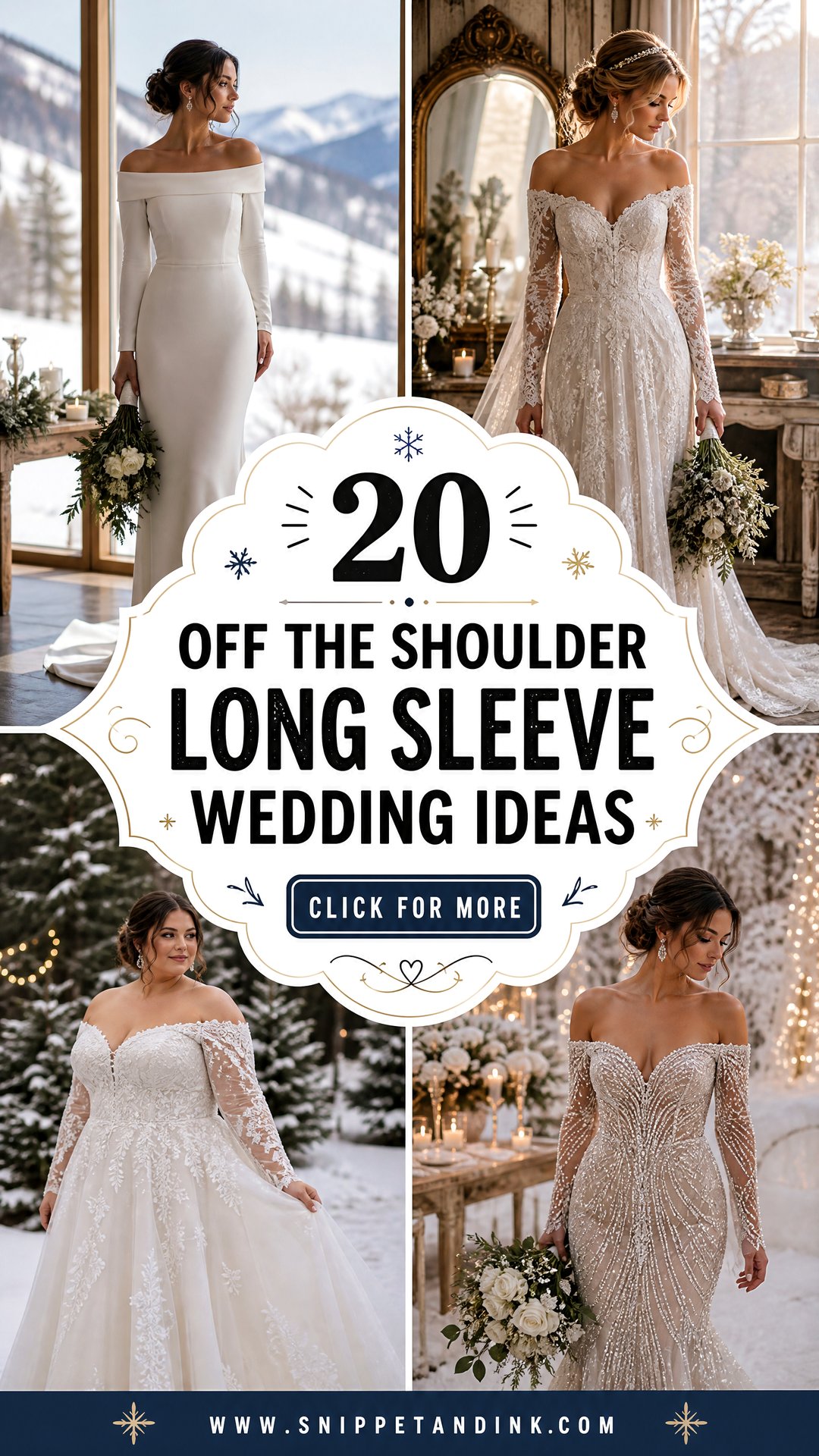 20 Off the Shoulder Long Sleeve Wedding Ideas for Winter Romance - 20 Off the Shoulder Long Sleeve Wedding Ideas for Winter Romance
