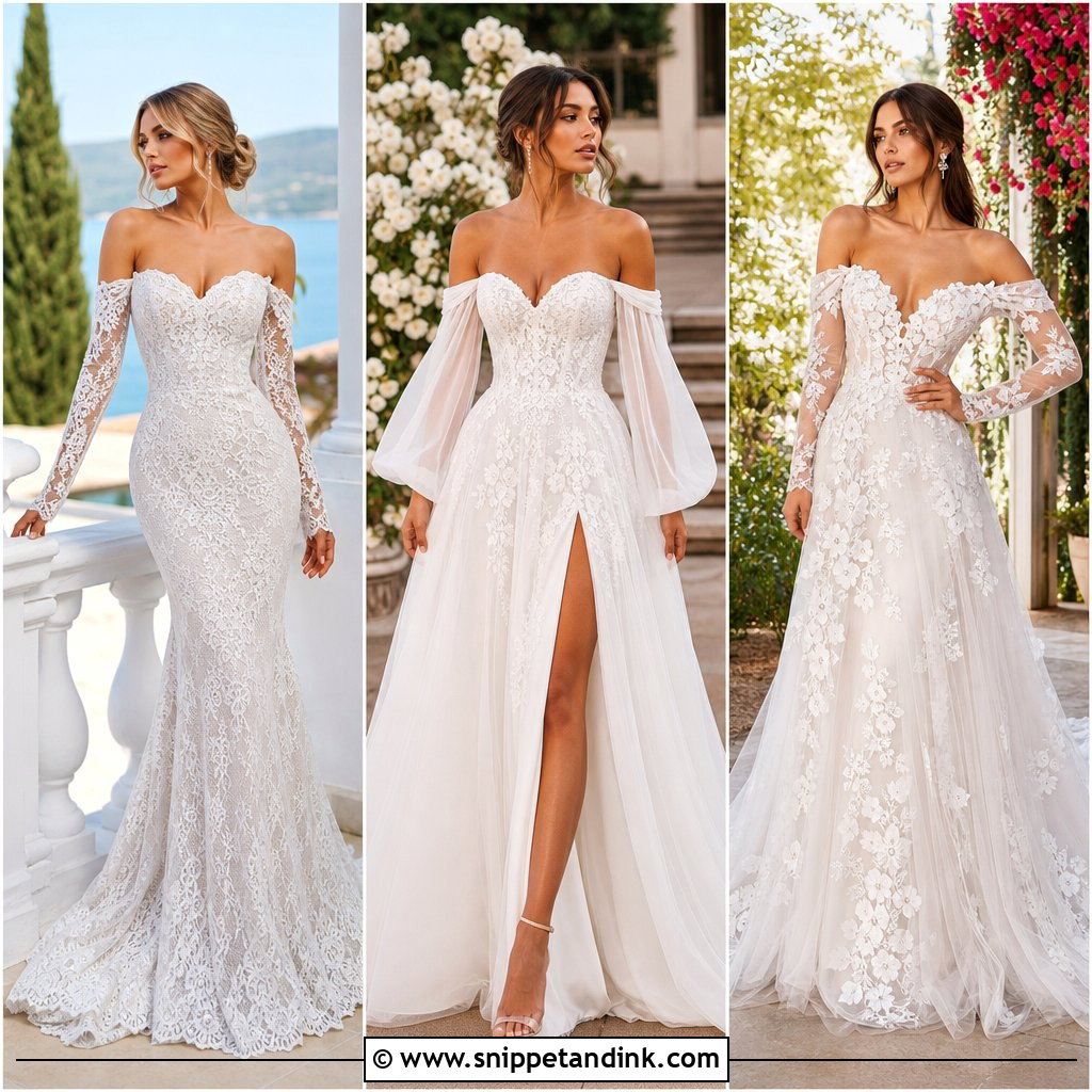 20 Over the Shoulder Wedding Dress Ideas Brides Will Adore