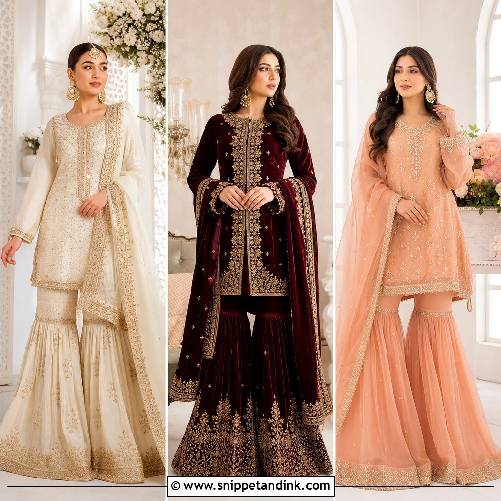 20 Pakistani Sharara Designs for Wedding With Regal Flair