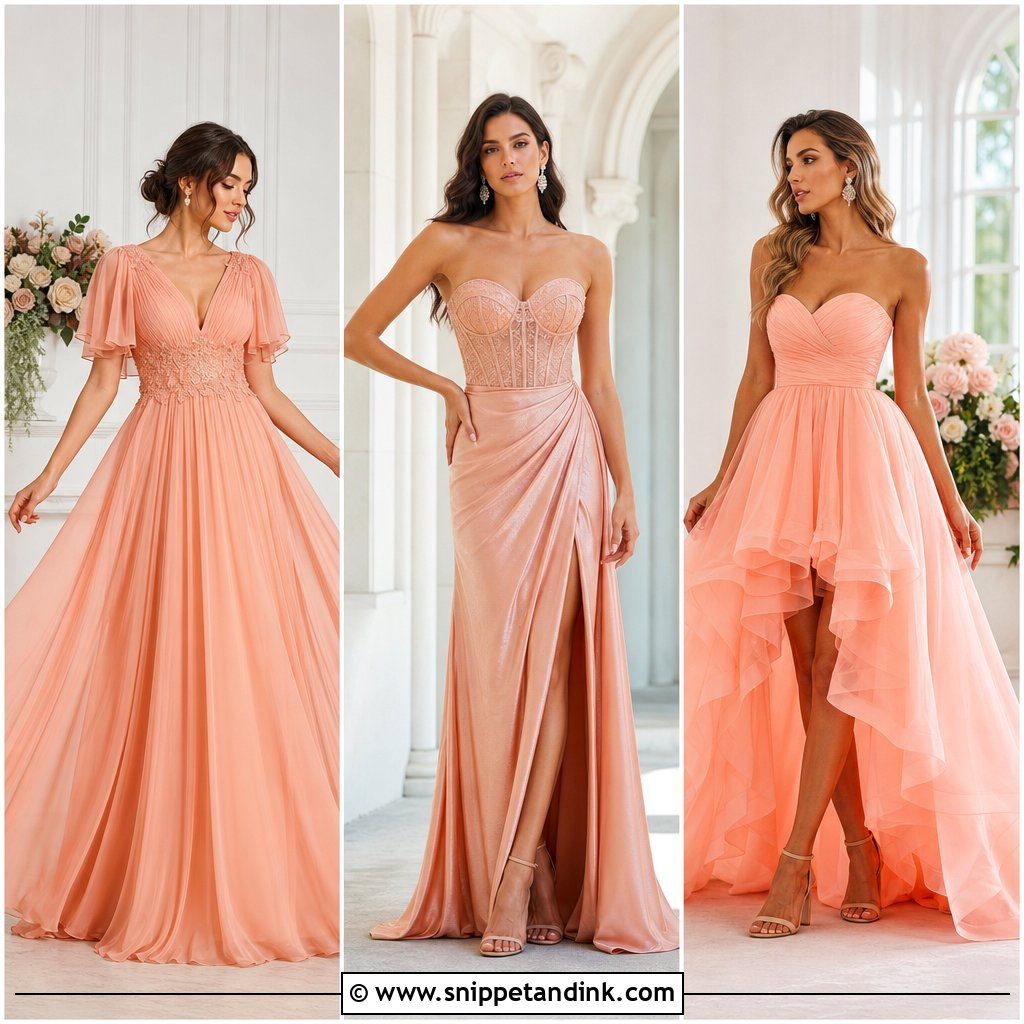 20 Peach Gowns for Dreamy Wedding and Formal Guest Looks