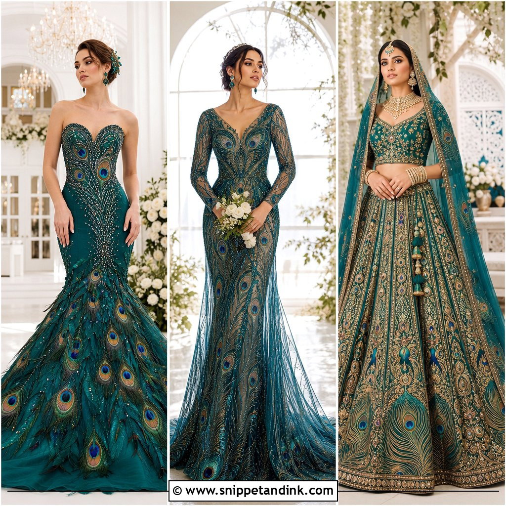 20 Peacock Wedding Dresses for Bold, Regal, and Unique Brides