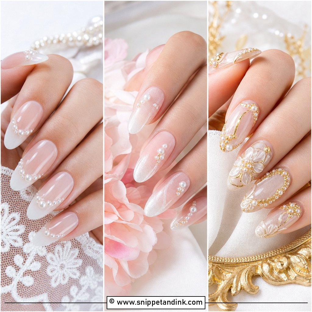 20 Pearl Bridal Nails for a Soft Luxe Wedding Day Look