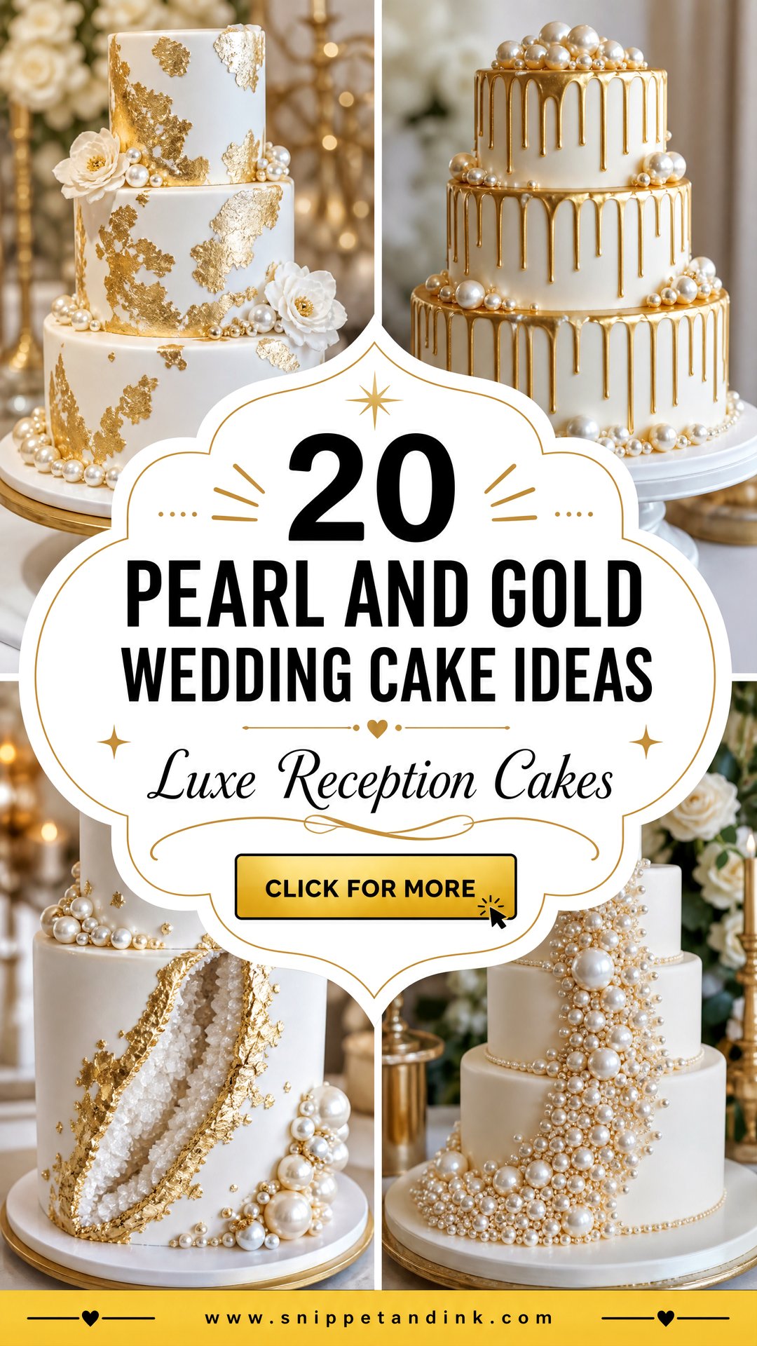 20 Pearl and Gold Wedding Cake Ideas for Luxe Receptions - 20 Pearl and Gold Wedding Cake Ideas for Luxe Receptions