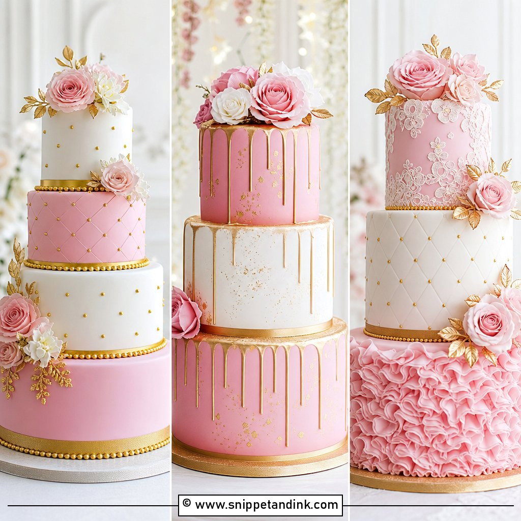 20 Pink White Gold Cake Ideas for Wedding Inspiration