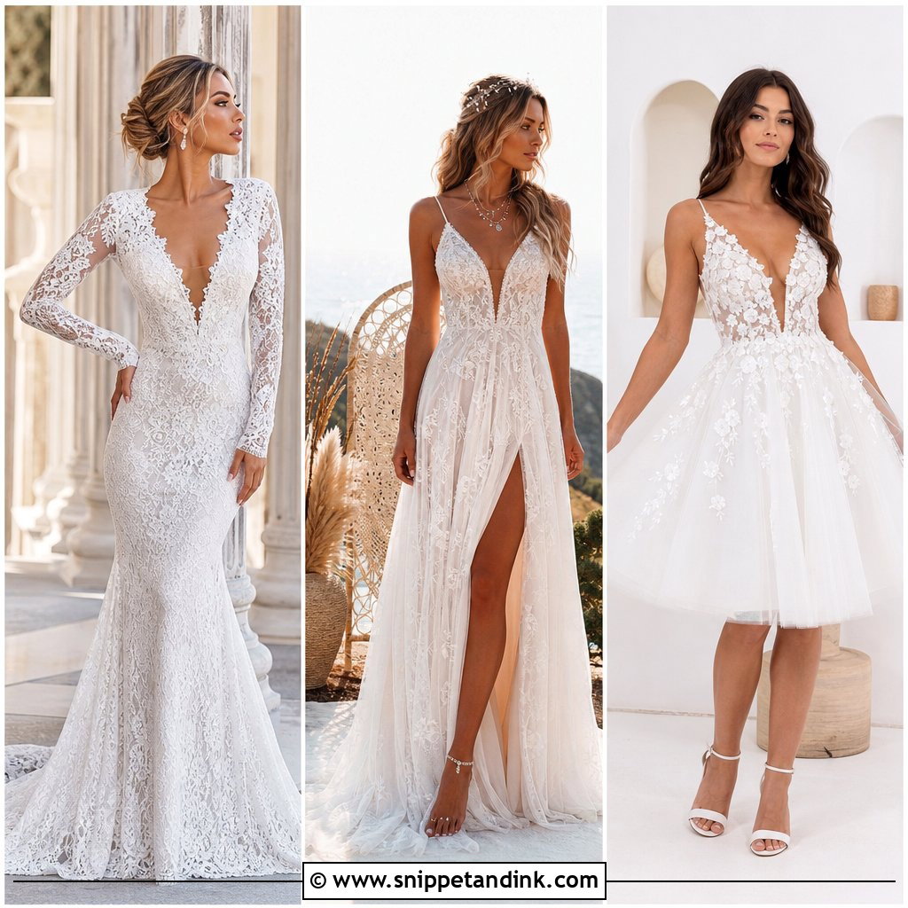 20 Plunge Neck Wedding Dress Ideas for Bold Modern Brides