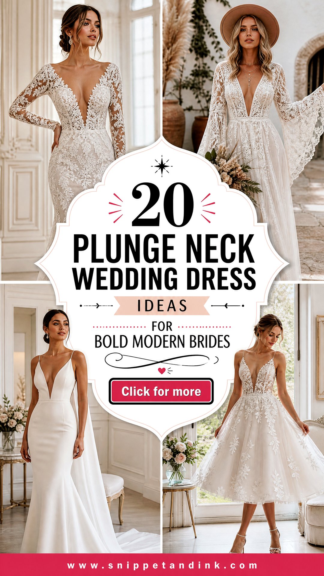 20 Plunge Neck Wedding Dress Ideas for Bold Modern Brides - 20 Plunge Neck Wedding Dress Ideas for Bold Modern Brides