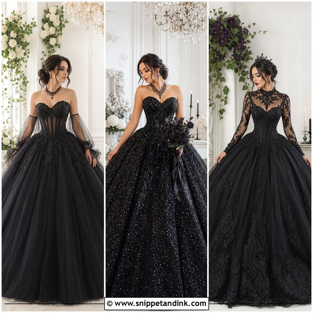 20 Princess Wedding Dresses Black for Bold, Regal Brides