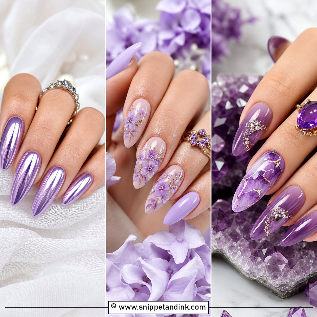 20 Purple Bridal Nails for a Romantic Wedding Look