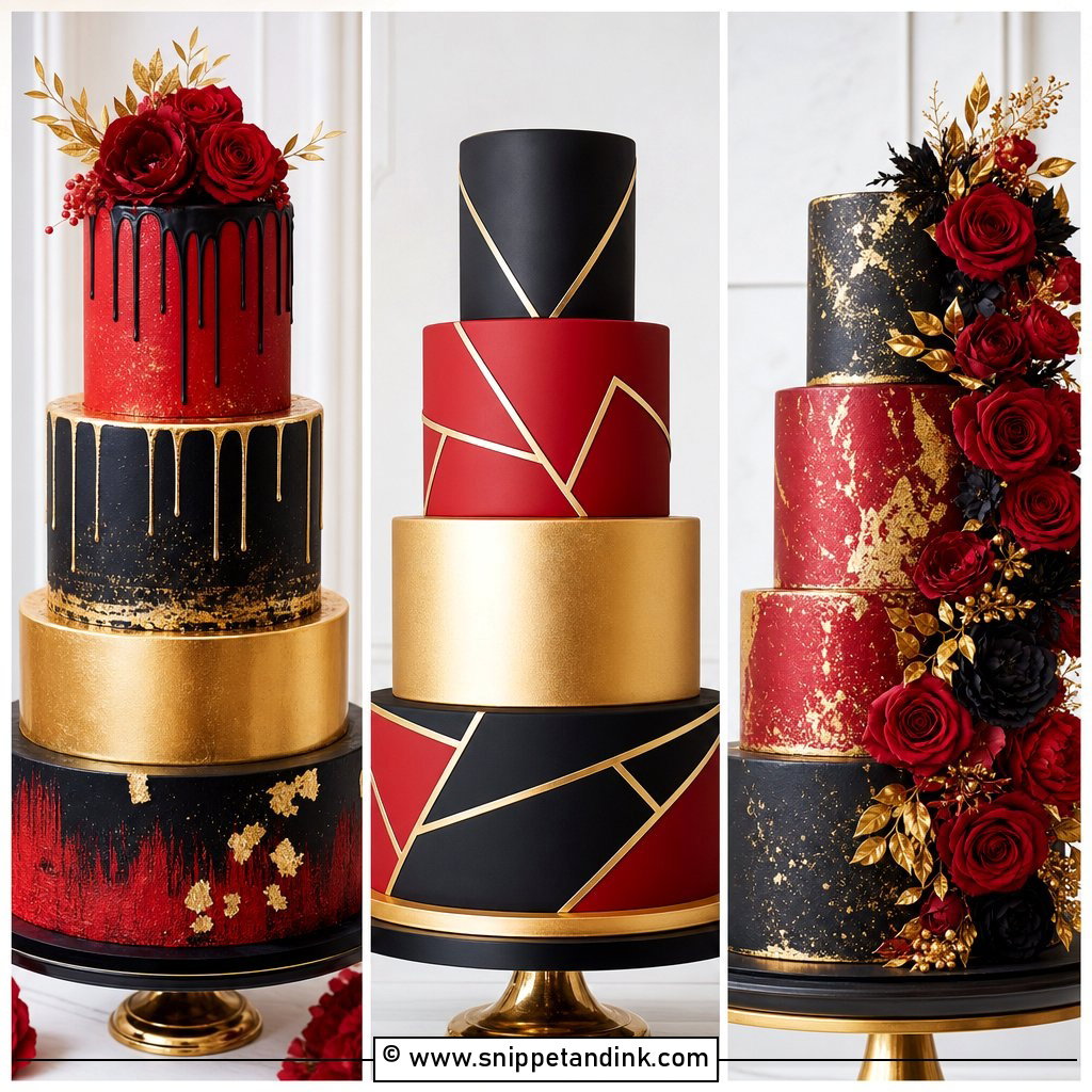 20 Red Black and Gold Cake Ideas for Wedding Drama