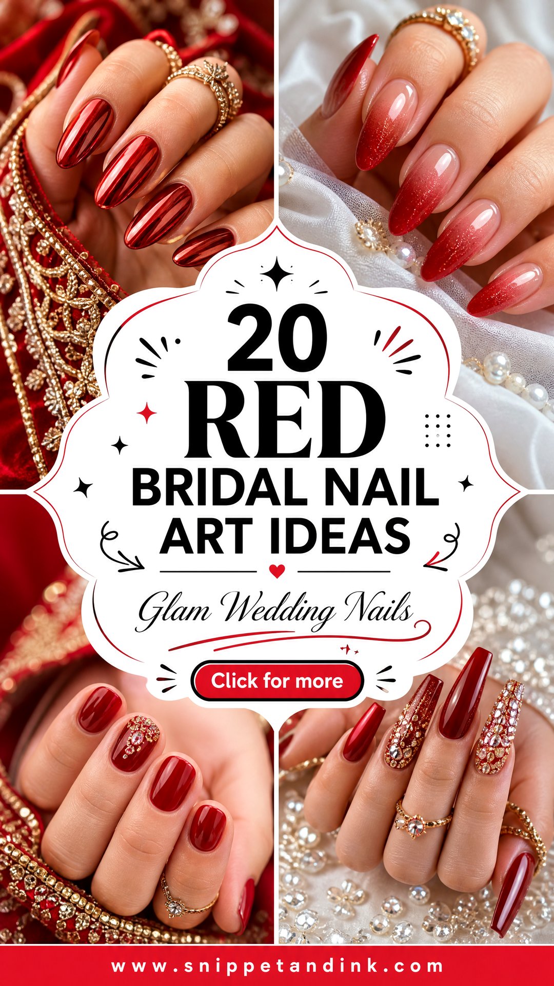 20 Red Bridal Nail Art Ideas for a Glam Wedding Look - 20 Red Bridal Nail Art Ideas for a Glam Wedding Look