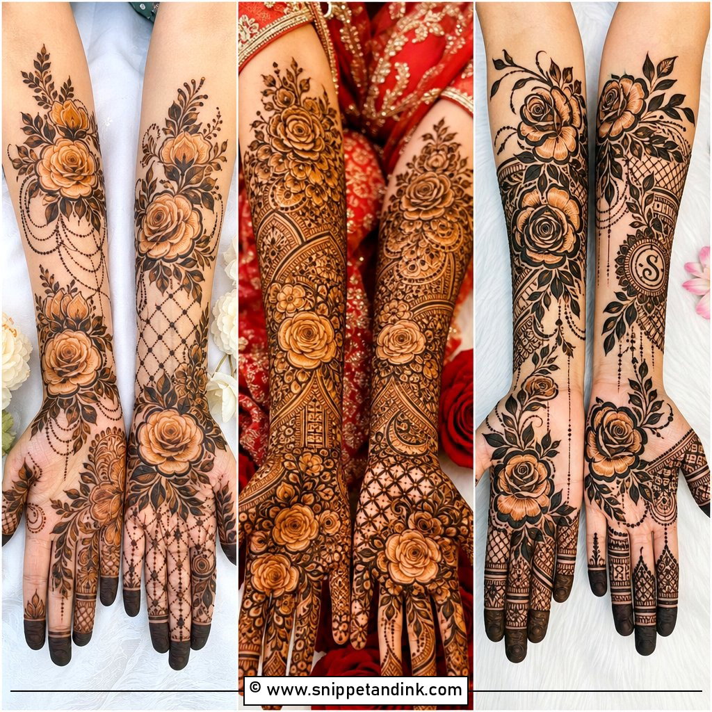 20 Rose Full Hand Bridal Mehndi Designs for Regal Brides